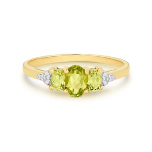 9ct Gold Oval Peridot and Diamond Trilogy Ring