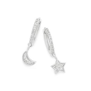 Silver Star and Moon Hoop Earrings