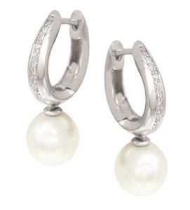 ss oval huggies with cz + 8.5-9mm fwp drop earrings