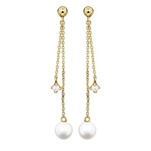 9ct Gold CZ and Pearl Drop Earrings