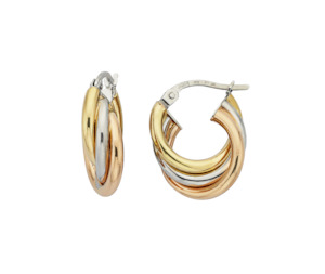 Tri Tone Twisted Hoop Earrings