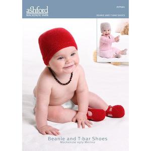 Craft material and supply: Babies Beanie and T-Bar Shoes 4ply Knitting Pattern SALE