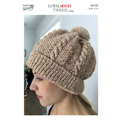 N1727 Cabled Moss Stitch Beanie with pom pom