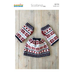 N1715 Fair Isle Fingerless Gloves & Beanie