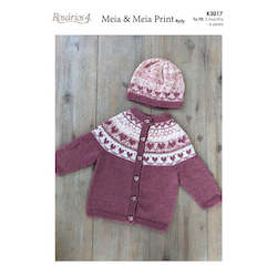 K3017 Sweet Pink Cardigan & Beanie with Fair Isle Details