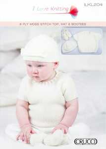 0204 Moss Stitch Top, Hat & Bootees