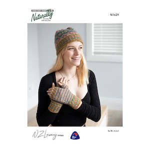 N1629 Fair Isle Hat with Stripey matching Fingerless Gloves