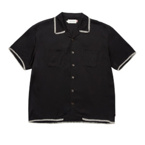 Blanket Stitch Woven Shirt - Black