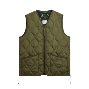 Military Zip V-Neck Down Vest - Olive