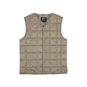 Footwear: V-Neck Down Vest - Khaki