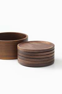 WOODEN COASTER SET WALNUT WITH WINE BOTTLE HOLDER  O/S