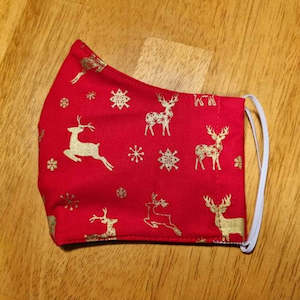 Christmas Face Masks 100% Cotton | Red w/ Gold Reindeer