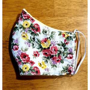 Clothing: Face Masks  100% Cotton - White w/ Roses