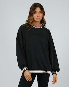 Clothing: Luxe Active College Crew Sweater / Black | All About Eve