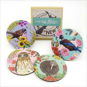 Clothing: Coasters: Printed Floral NZ Birds