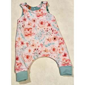 Reversible Overalls - Pink Peony / Teal Bunnys