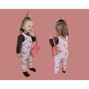 Clothing: Reversible Overalls - Pink Floral / Pink Stripe