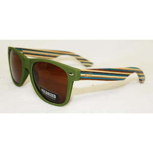 Clothing: Wooden Sunnies - Matte Green w/ Striped Arms | Moana Rd