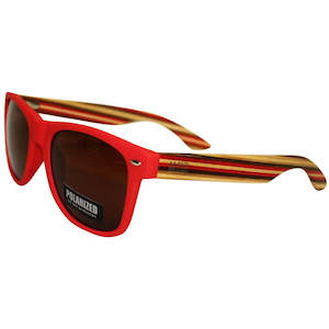 Wooden Sunnies - Matte Red w Striped Arms | Moana Rd