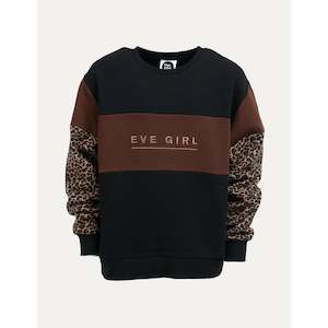 Huxley Leopard Panel Crew - Black | Eve Girl | Youth