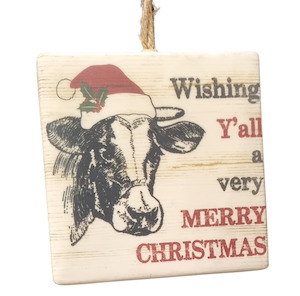 Cow w/ Santa Hat | Christmas Decor