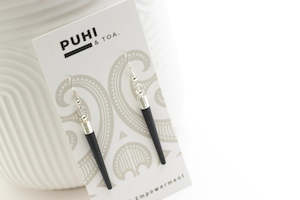 Puhi And Toa: Tapered Arotahi Earrings - Black Resin