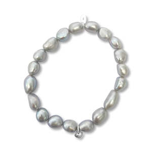 La Pierre Silver Keshi Pearl Stretchy Bracelet