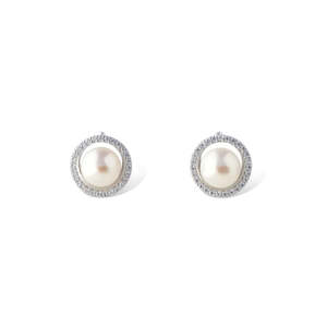 Silver Perle Small Button Pearl Earrings