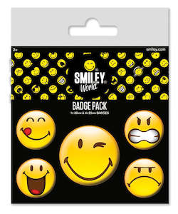 Paper product wholesaling: Smiley World Mix Set Of 5 Badge Pack