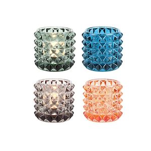 Glass Tea Light Holder Set - Diamond Cut (4pc)