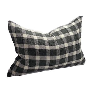 Homewares: Sanctuary Linen Cushion Cover - Charcoal Green Check