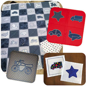 Craft material and supply: arrow_circle_down In the hoop Quilt Blocks for Boys