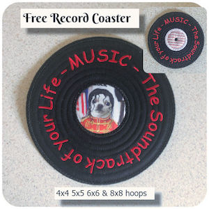 arrow_circle_down Free In the hoop Record Coaster