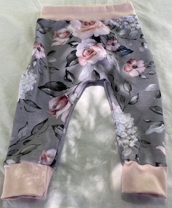 Clothing manufacturing - waterproof: GREY FLORAL HAREM PANTS Kruizey Kidz NZ