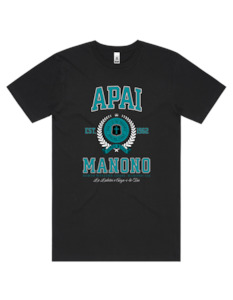 Clothing: Apai Manono Varsity Tee 5050 - AS Colour - Aqua Print