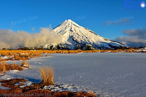 Taranaki From Pouakai Tarn In Winter