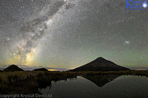 Taranaki From Pouakai Tarn At Night