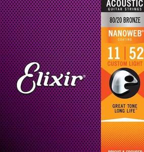 Elixir Coated Guitar Strings: ELIXIR 11002 NANOWEB EX LIGHT Bronze ACOUSTIC GUITAR STRINGS 11-52