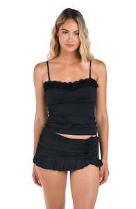 Island Goddess Ruffled Bandeau Tankini Top - Black