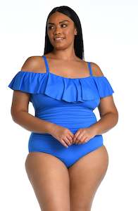 Top Rated: Island Goddess Off Shoulder Ruffle One Piece - Capri Blue - FINAL SALE