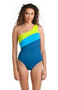 Group Shirred One Shoulder One Piece: Island Goddess Shirred One Shoulder One Piece - Ocean