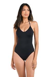 Island Goddess Underwire Scoop Front Lingerie One Piece - Black