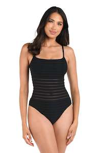 Fluid Lines Lingerie One Piece w/ Mesh Detail - Black