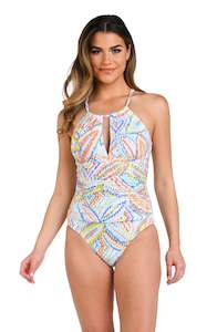 Sunbaked Jewels High Neck Keyhole One Piece