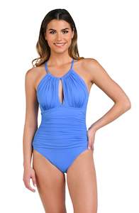 Island Goddess High Neck Keyhole One Piece - Chambray