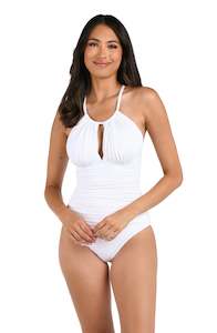 Island Goddess High Neck Keyhole One Piece - White