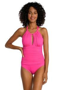 Island Goddess High-Neck Keyhole One Piece - Pop Pink