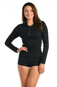 Island Goddess Half Zip Rashguard w/ Cups - Black