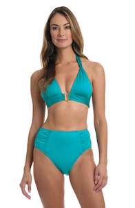 Group Banded Halter Triangle Top: Island Goddess Shirred Strap Halter Bra Top - Turquoise - FINAL SALE