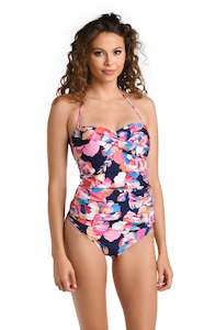 Group Bandeau Tankini Top: Denim Bouquet Twist Bandeau Tankini Top